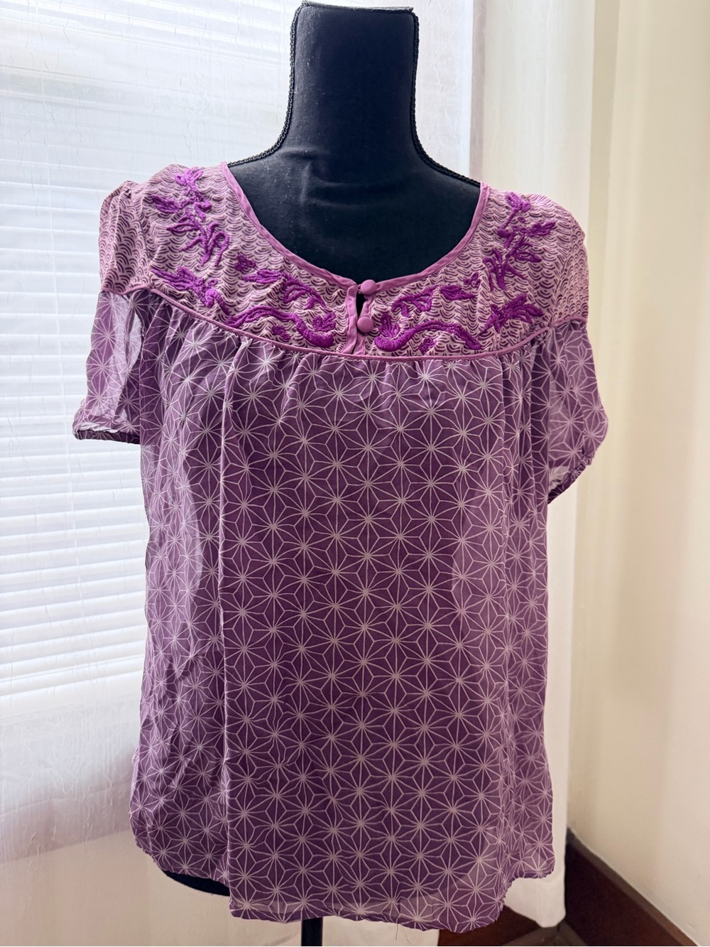 Ecote Lavender Purple Embroidered Yoke Blouse